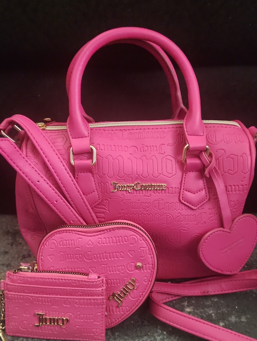 Juicy Couture Vibrant Pink Satchel w/ Heart Coin Purse & Card Holder